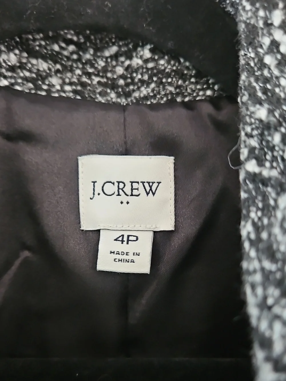 Jcrew Boucle Lady Coat Full Length Dress Coat 4p 4 Petite Black White Gray